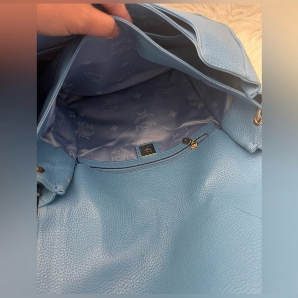MCM Teal Blue Leather Studded Saddle Bag - Picture 6 of 15